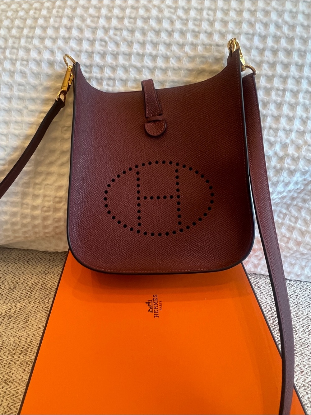 Hermes Evelyne Crossbody Bag Sellier 16 Beau epsom Leather Rouge H RARE - Picture 5 of 5
